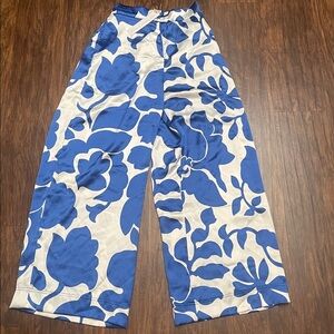 NWT House Of Harlow 1960 Palazzo Pants blue white wide leg high waist small